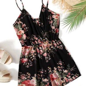 floral elastic waist romper sz L